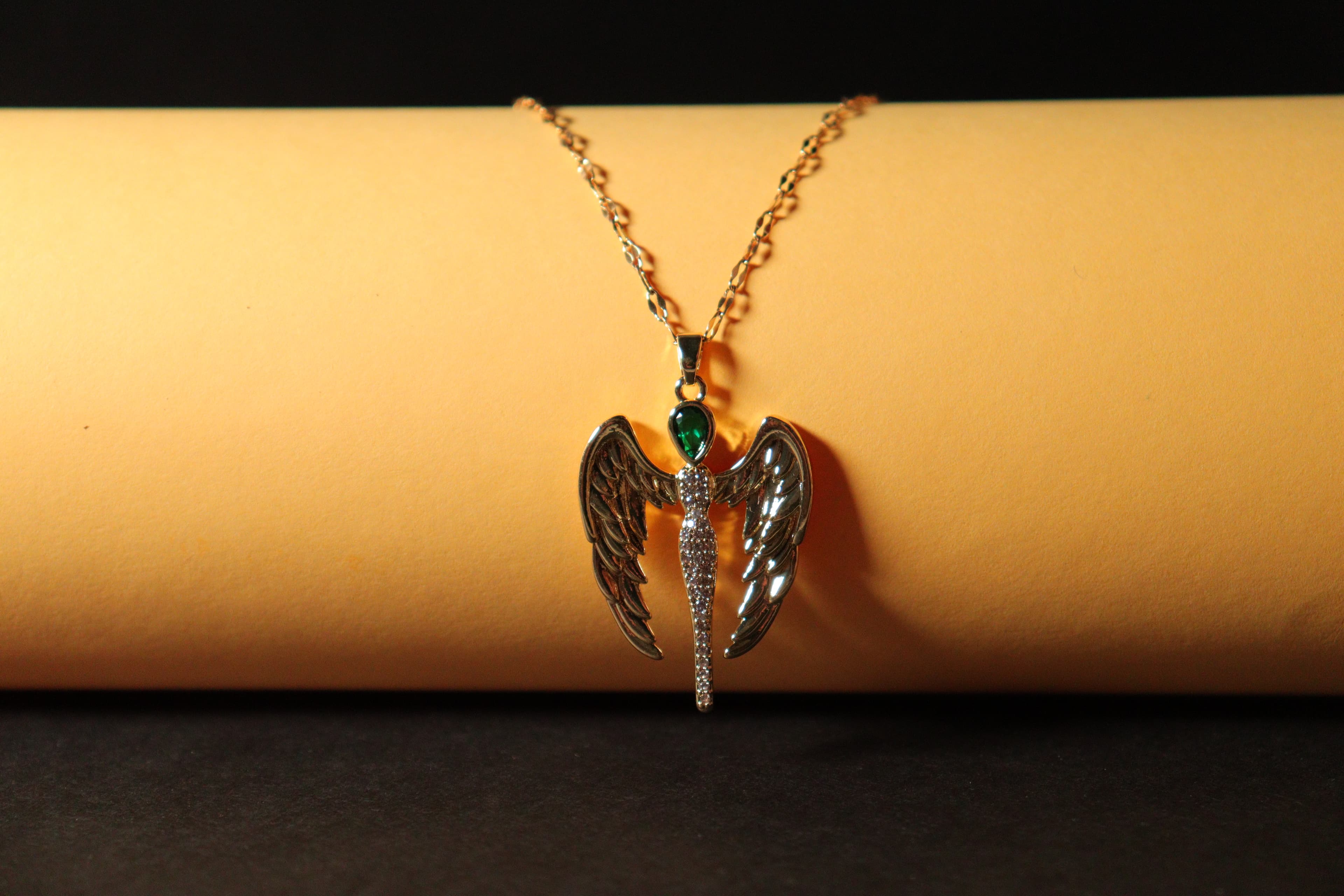 Emerald Guardian Angel Necklace