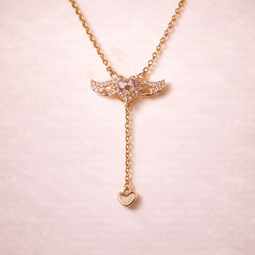 Cupid’s Winged Heart Drop Necklace
