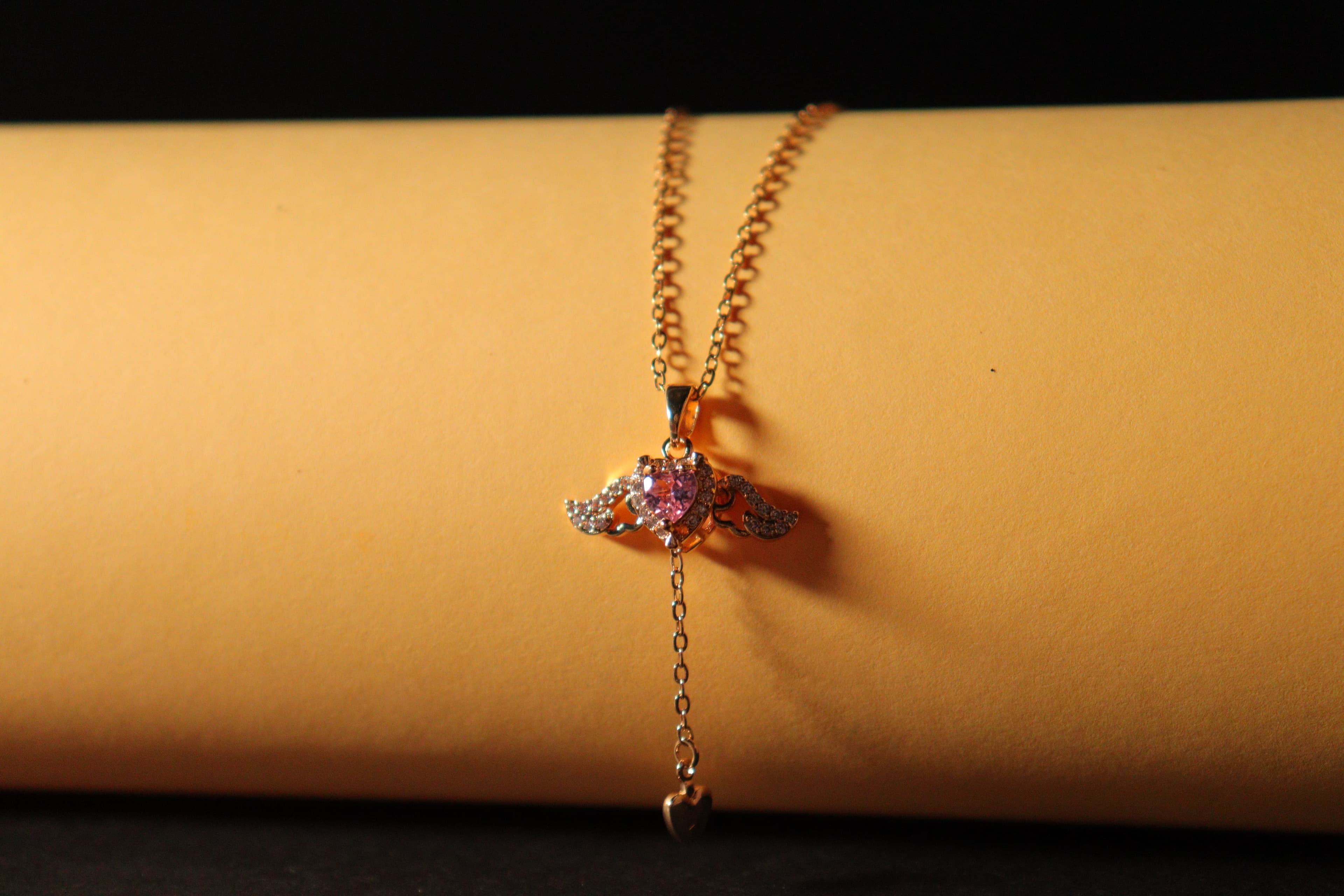 Cupid’s Winged Heart Drop Necklace