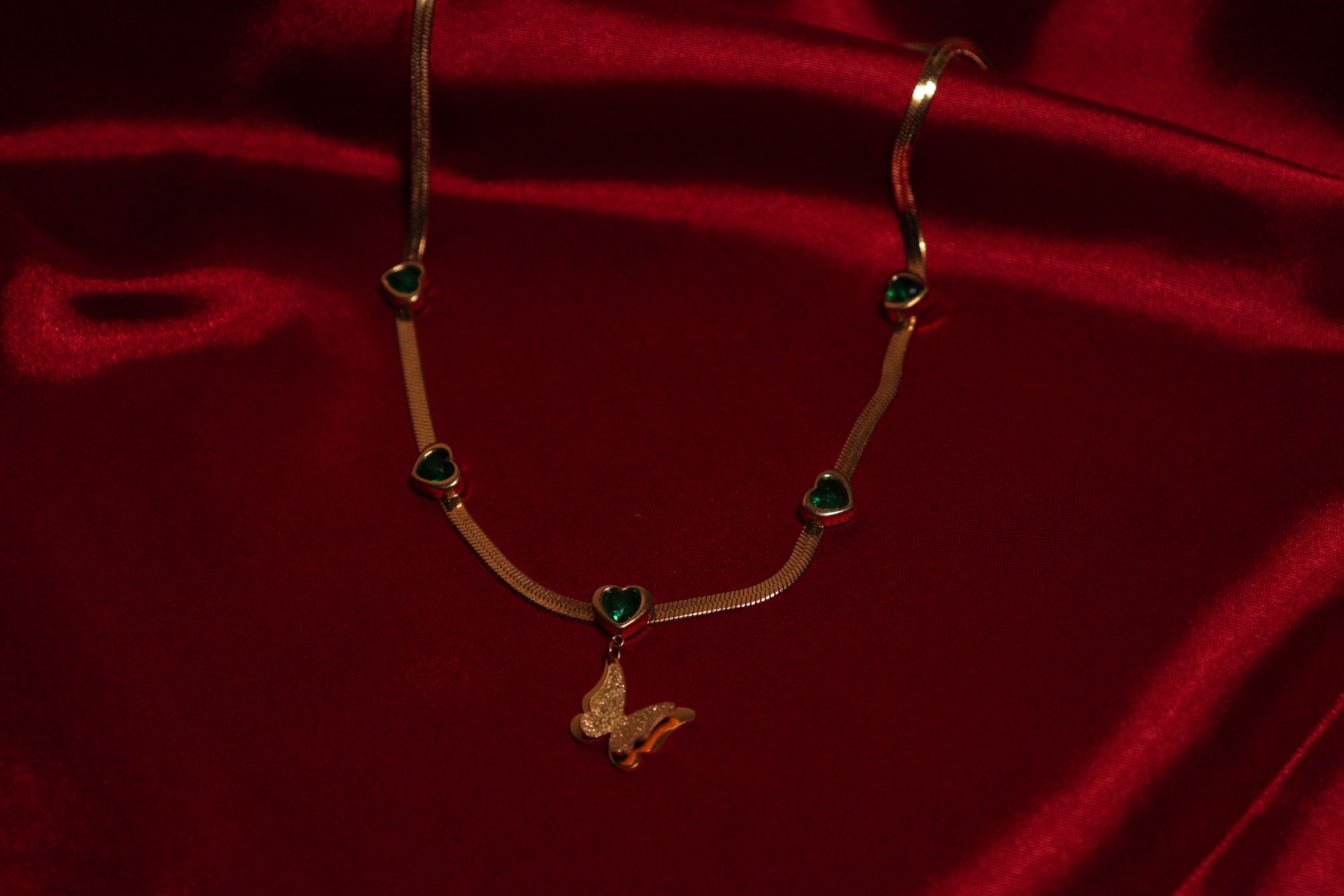 Emerald Butterfly Charm Necklace