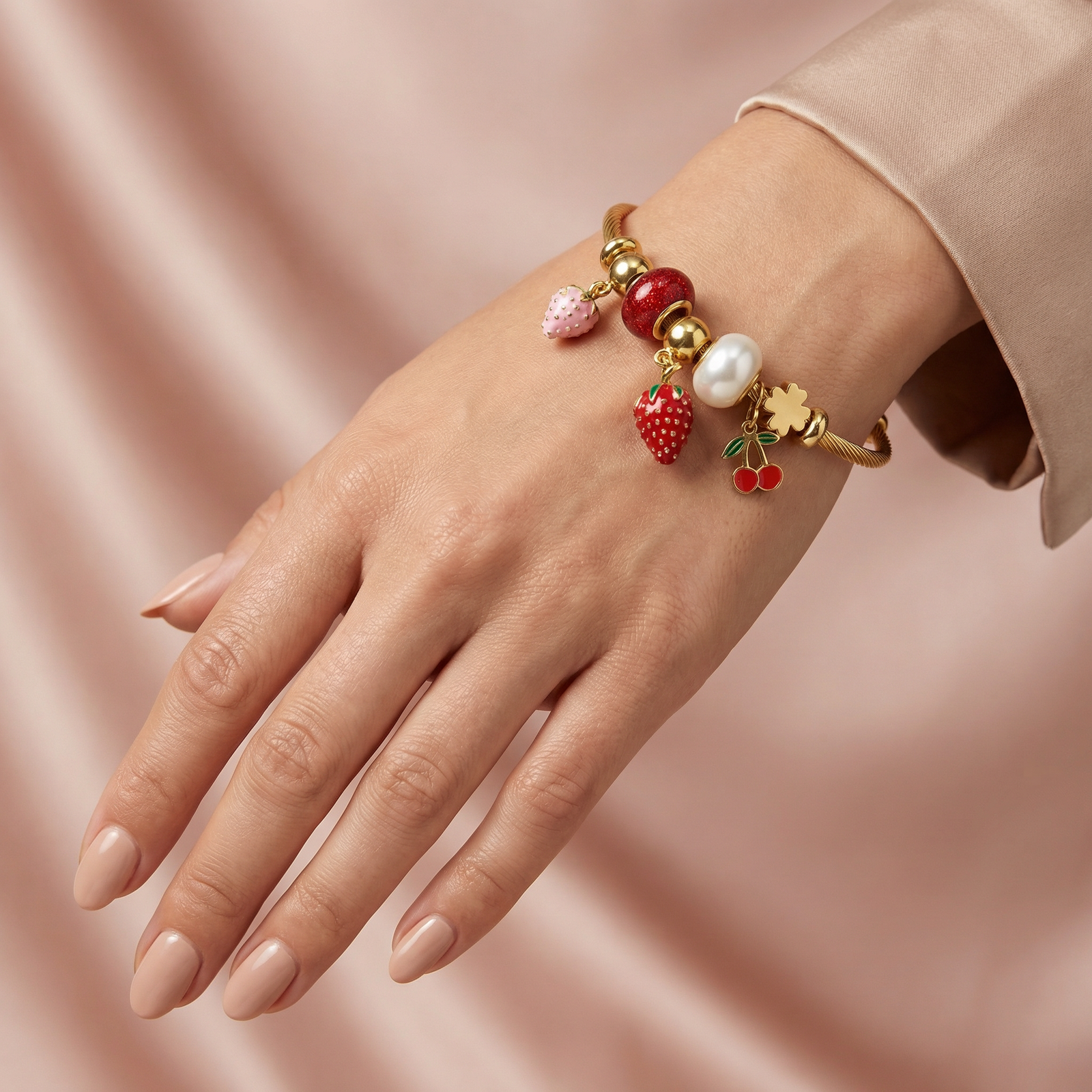 Berry Charm Gold Bangle Bracelet