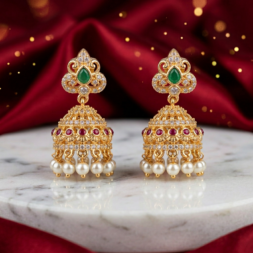 BLINK Emerald Grace Temple Jhumkas