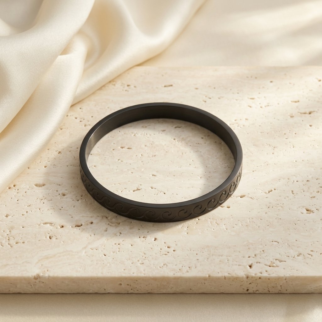 BLK Matte Black Engraved Cuff Bracelet