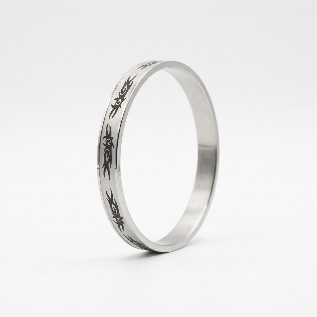BLK Tribal Engraved Steel Band Ring