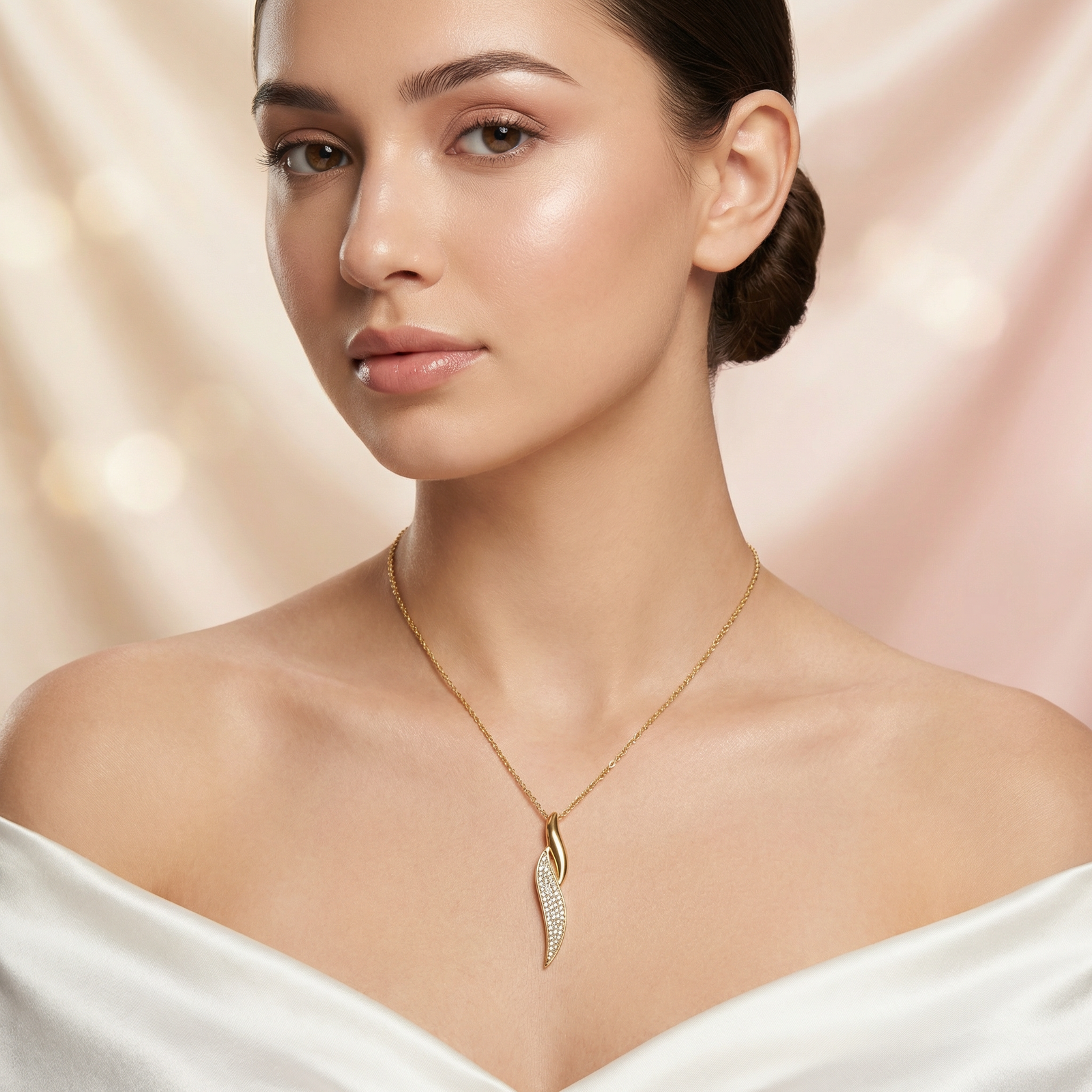 Golden Elegance Curve Pendant Necklace