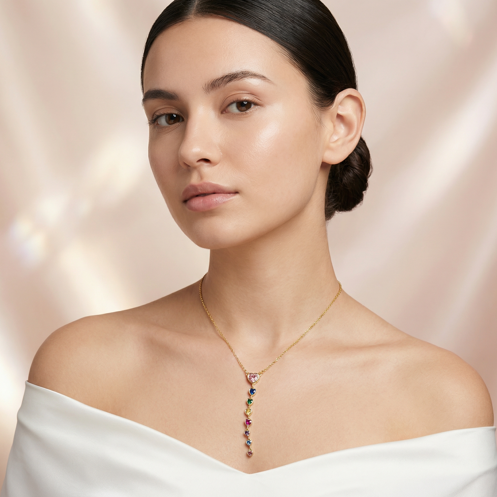 Rainbow Heart Drop Pendant Necklace