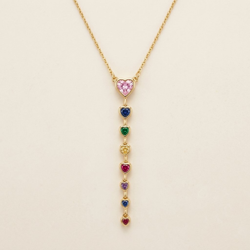 Rainbow Heart Drop Pendant Necklace